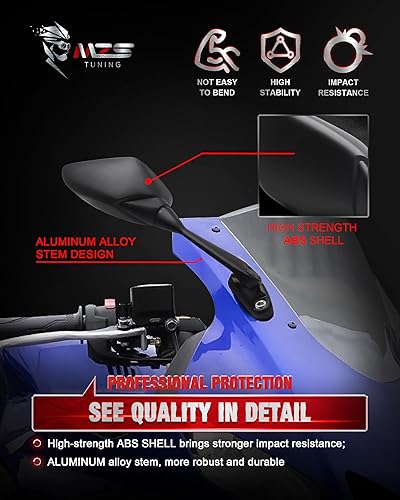 Miniatura 3 de MZS Espejos retrovisores de motocicleta de carreras, espejo retrovisor ajustable, accesorios negros compatibles con YZF R3 R25 YZF-R3 YZF-R25