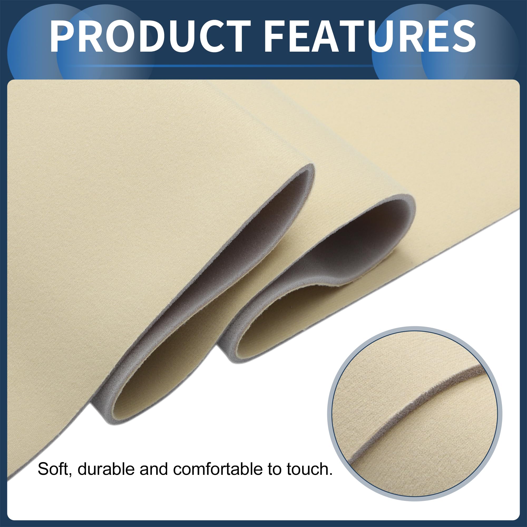 Tela De Techo Beige 1pc Para Coche Camión RV SUV Reparación | Tela De Malla Transpirable Con Espuma 3mm, 64"X48", Para Pickup, Marino, Barco, Recambio Bricolaje Interior Automotriz