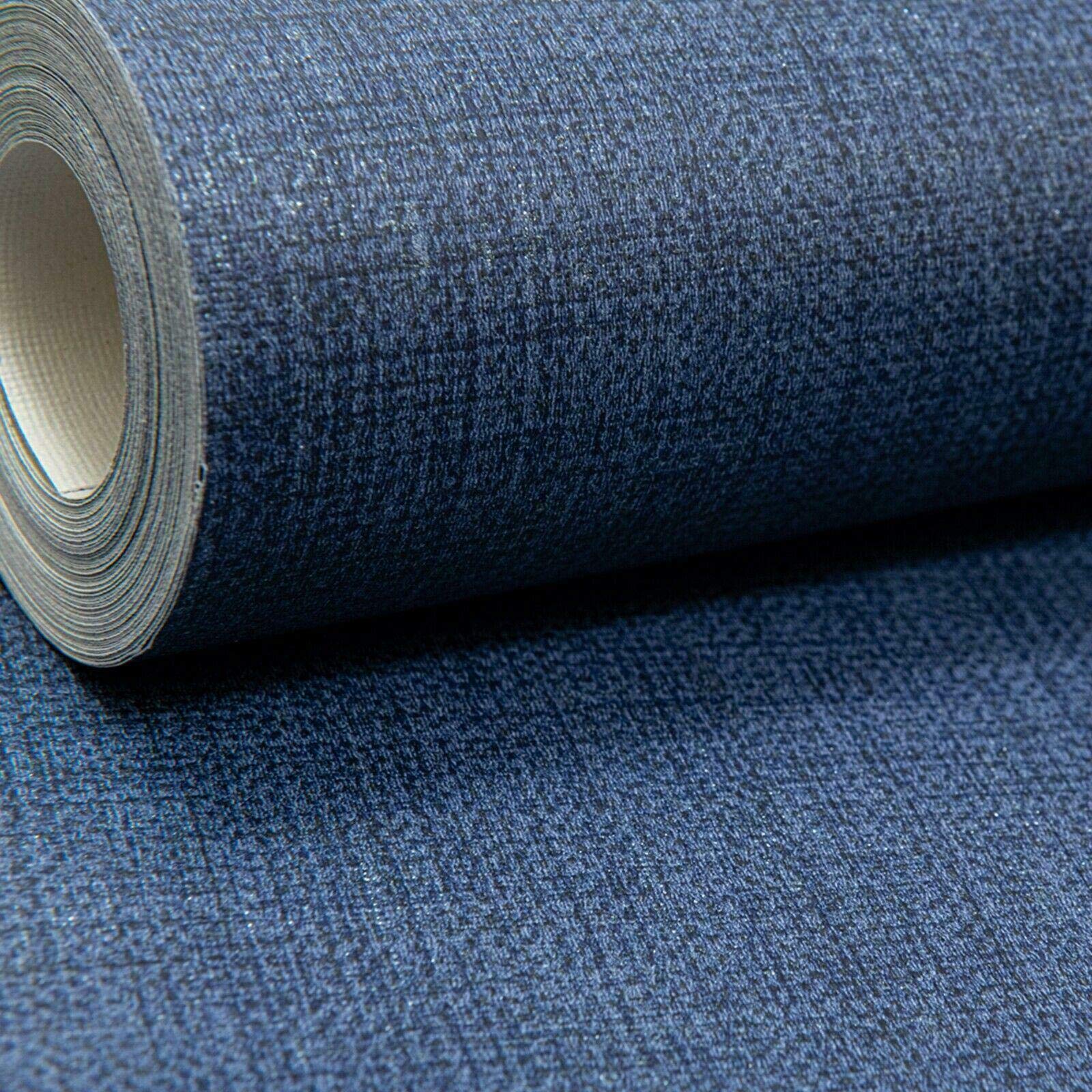 Sophie Laurence Dark Blue Plain Subtle Shine Shimmer Woven Linen Effect Wallpaper For Living Room