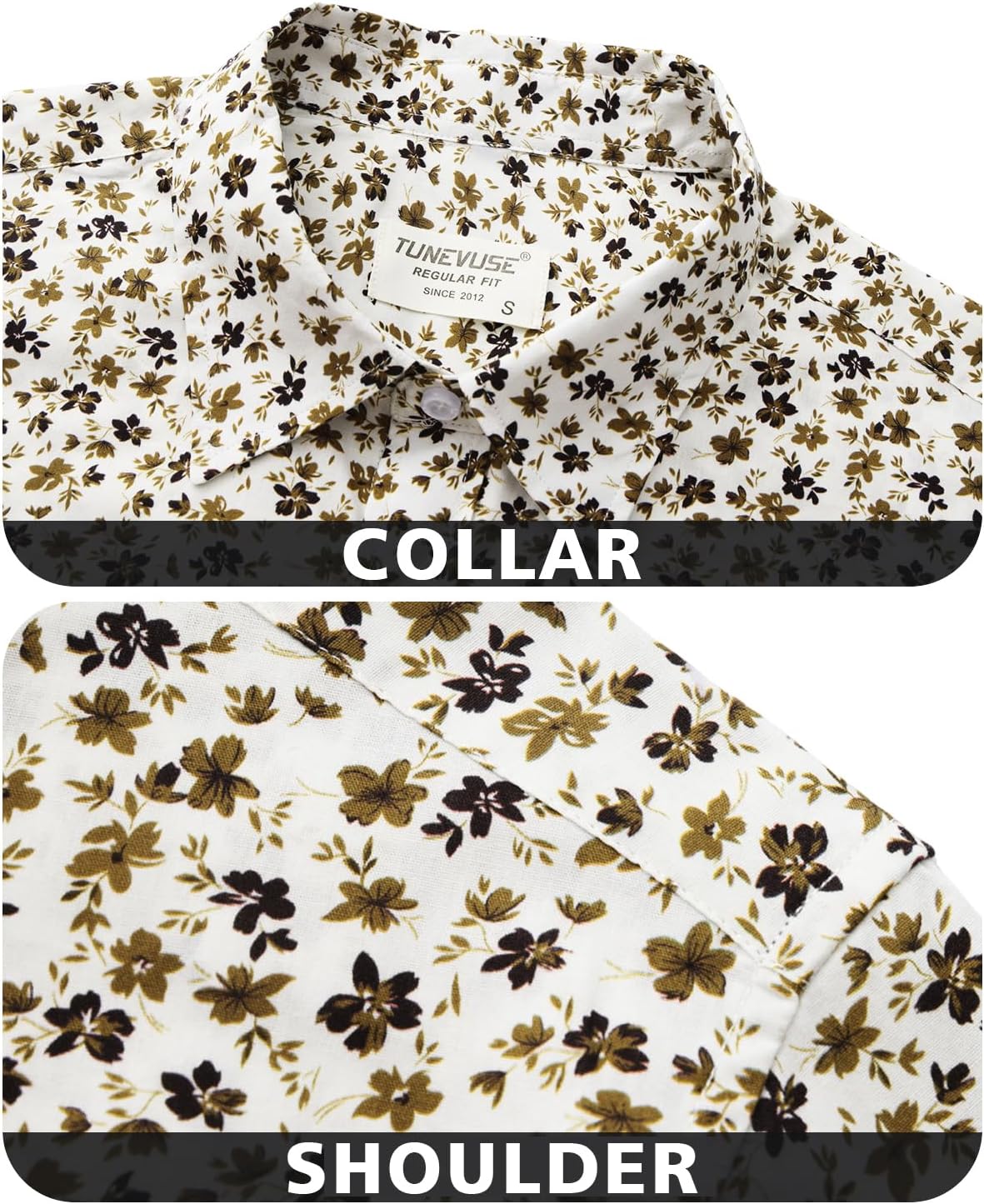 TUNEVUSE Mens Long Sleeve Floral Dress Shirt Flowered Pattern Print Button Down Shirts Cotton - Image 3