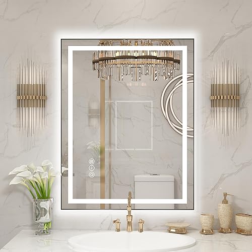 Miniatura 10 de Espejo de baño LED de 72 x 36 pulgadas con luz frontal + retroiluminada, espejo de baño de vidrio templado con luces, antivaho, 3 colores con