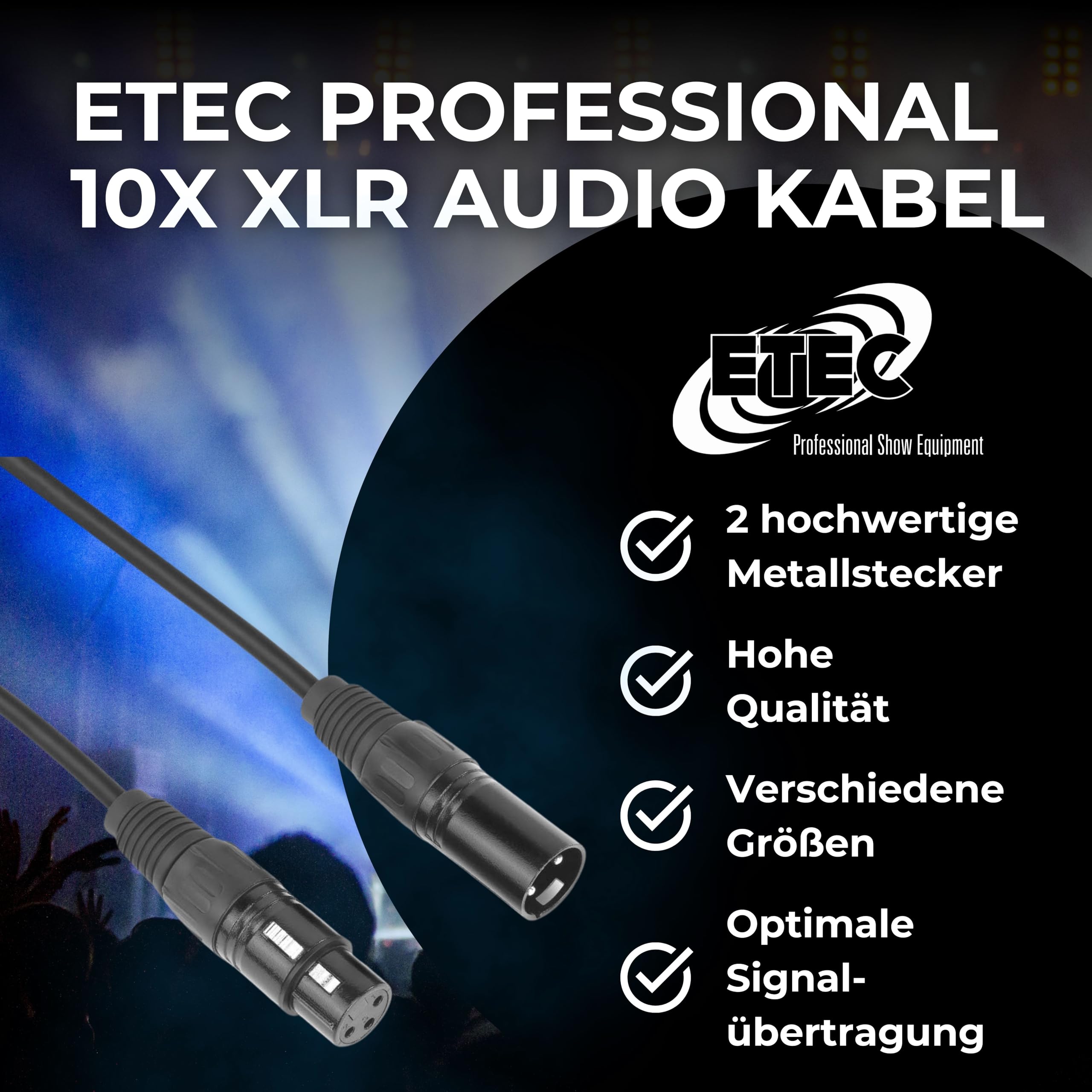 ETEC - Cable de audio XLR (10 unidades, 3 m, cable de micrófono DMX OFC, cobre)