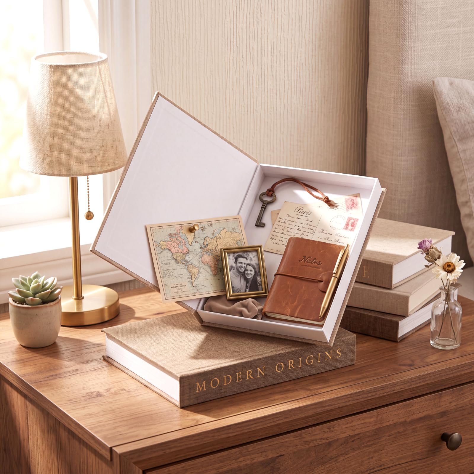 Junkin Set di 2 libri decorativi per la casa con 60 erba della pampa estetica in lino finto/finto libri nascosti scatole portaoggetti moderne per la casa della fattoria libreria decorazione per la