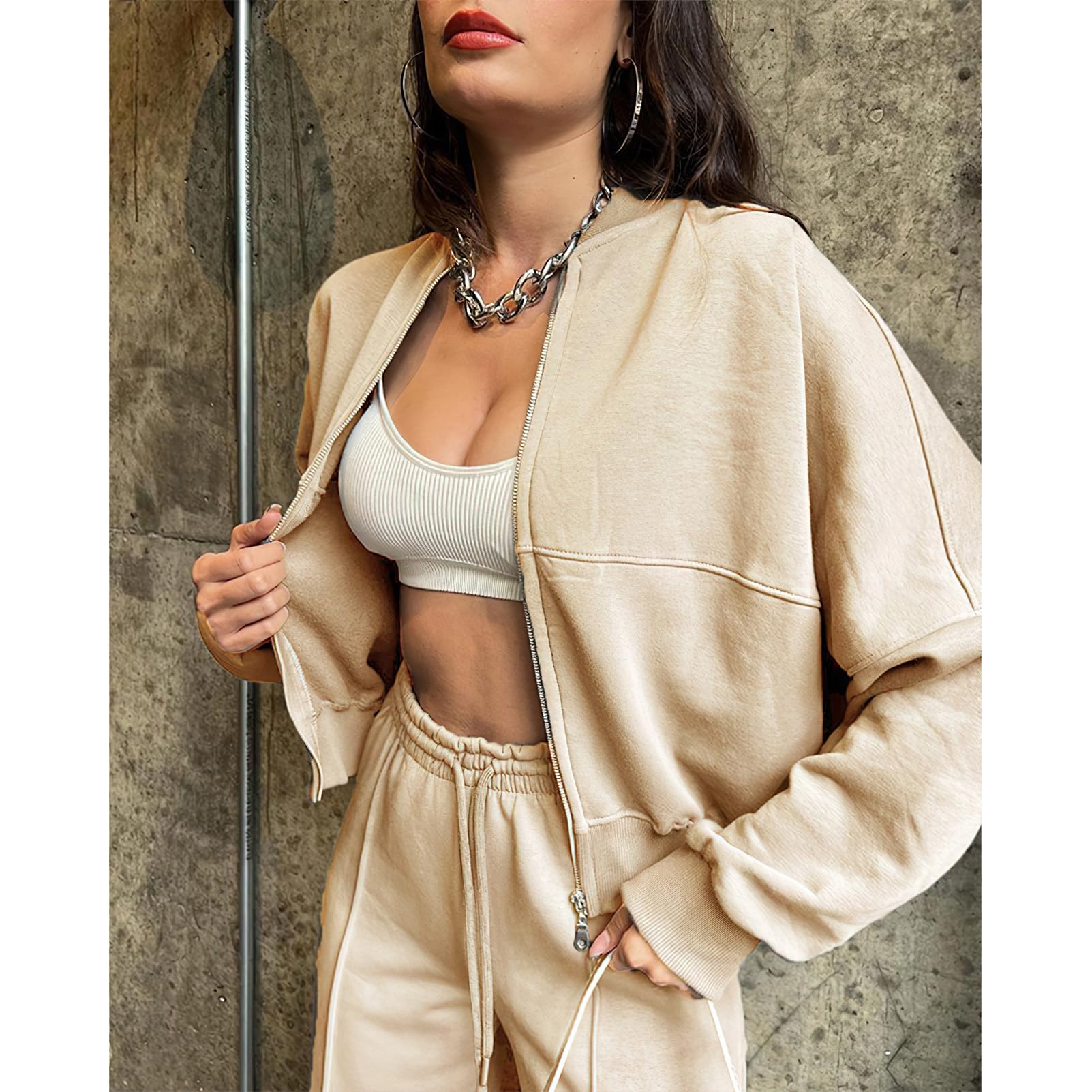 amropi Chándal de Mujer Chaqueta Sudadera con Cremallera y Pantalón Deporte Conjunto — view 5