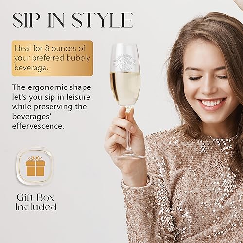 Miniatura 8 de Juego de 2, copas de champán personalizadas de 8 onzas con caja, grabado personalizado con nombres y fecha, copas de brindis regalos para novia,