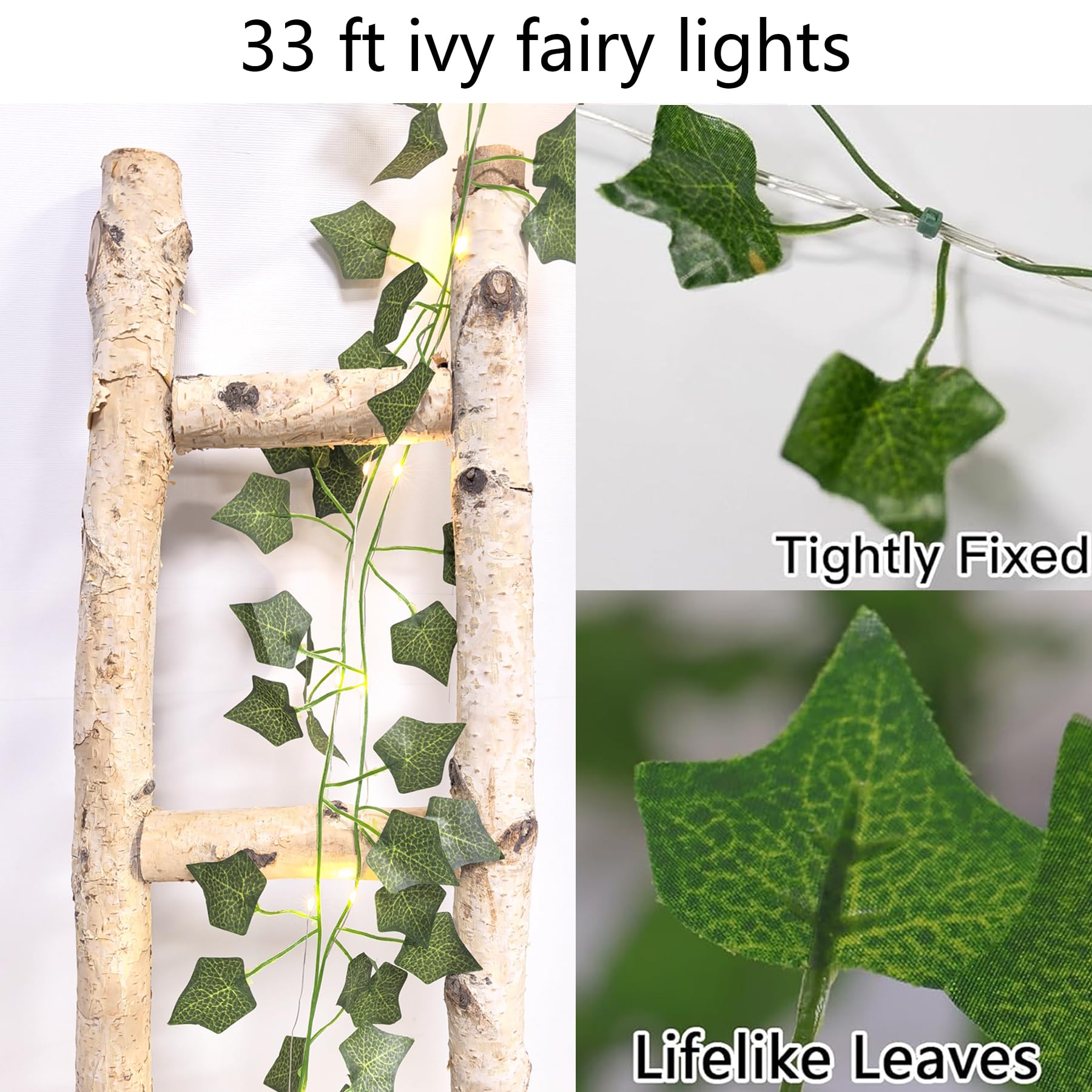 HanYun 33Ft Artificial Ivy Leaf Garland with 100 LED Fairy String Lights,Fake Green Leaves Hanging Vine Faux Flowers Decoration for Indoor Outdoor - Image 4