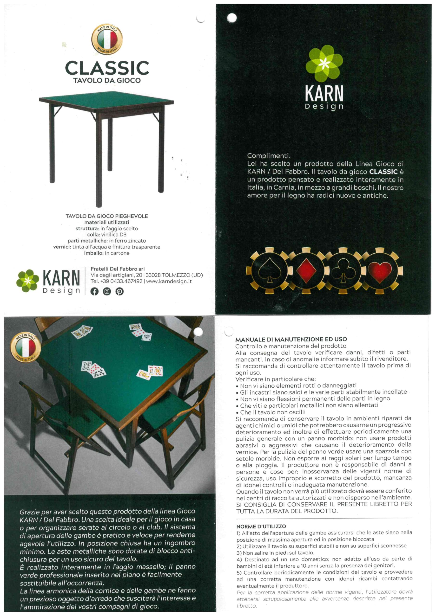 Karn, Table de jeu pliante Classic 90x90, hêtre massif peint, pieds pliants, fabriquée à la main en Italie