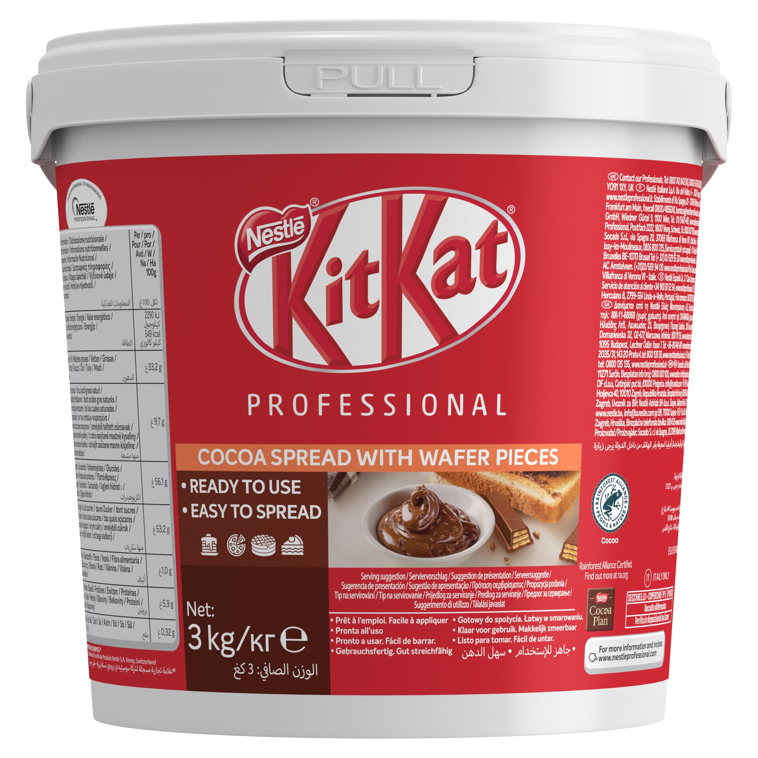 KITKAT Chocolate Untable con Trocitos de Galleta, cubo 3kg