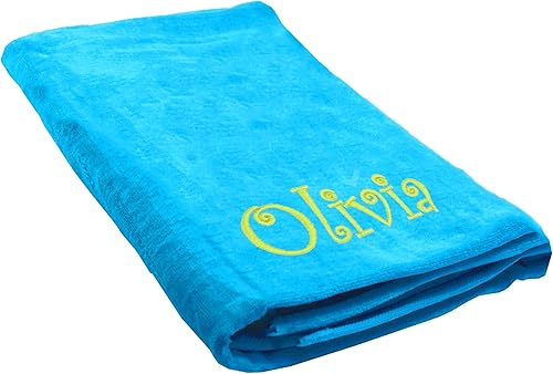 Toalla de playa bordada personalizada de terciopelo para piscina Toalla de viaje de vacaciones suave personalizada 35 x 60 pulgadas (aguamarina)