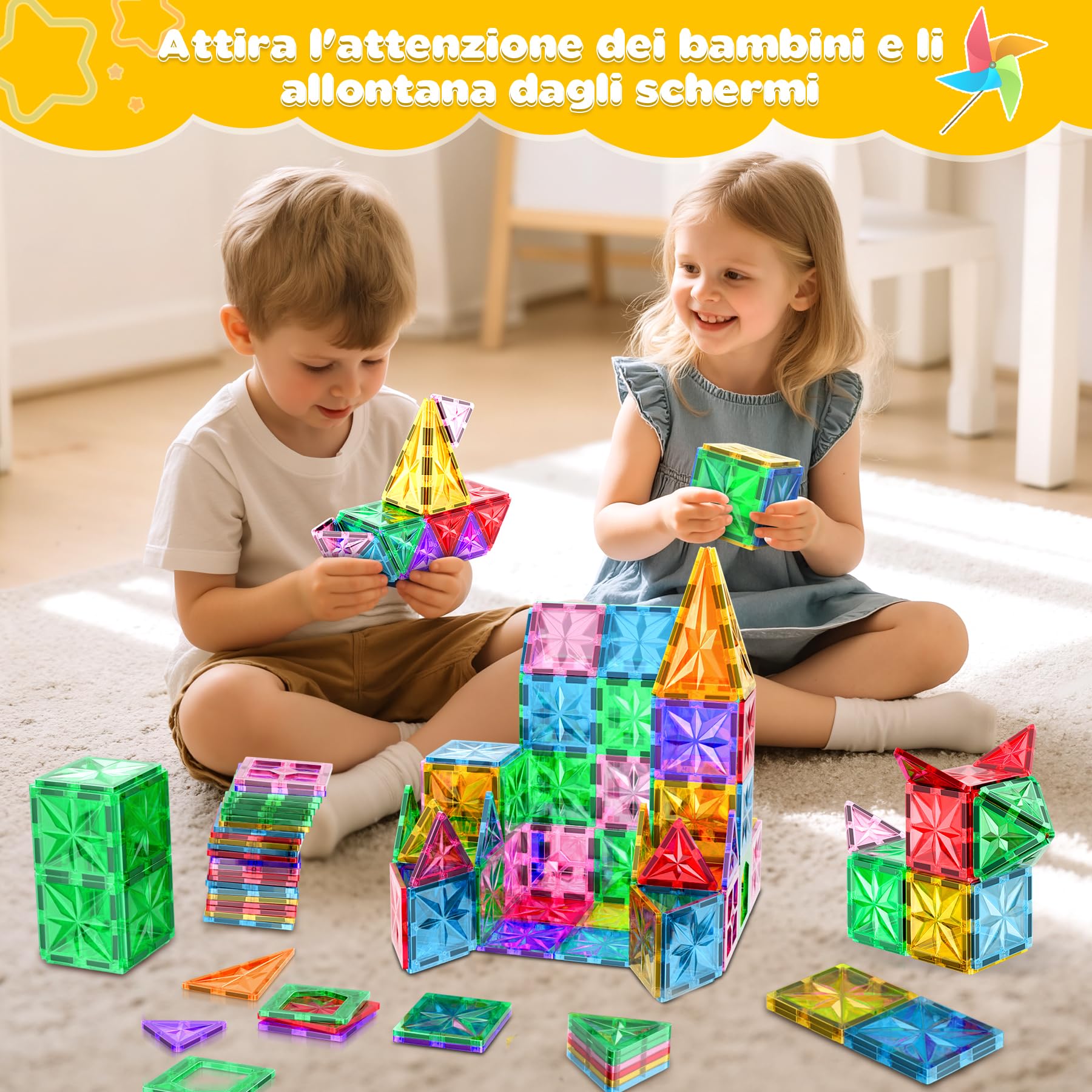 Lovchil Costruzioni Magnetiche Giochi, blocchi costruzioni magnetici per bambini Montessori STEM Educativi Calamite Giocattoli per 3 4 5 6 7 8 Anni Ragazzi Ragazze bambina Regalo - 42 Pezzi