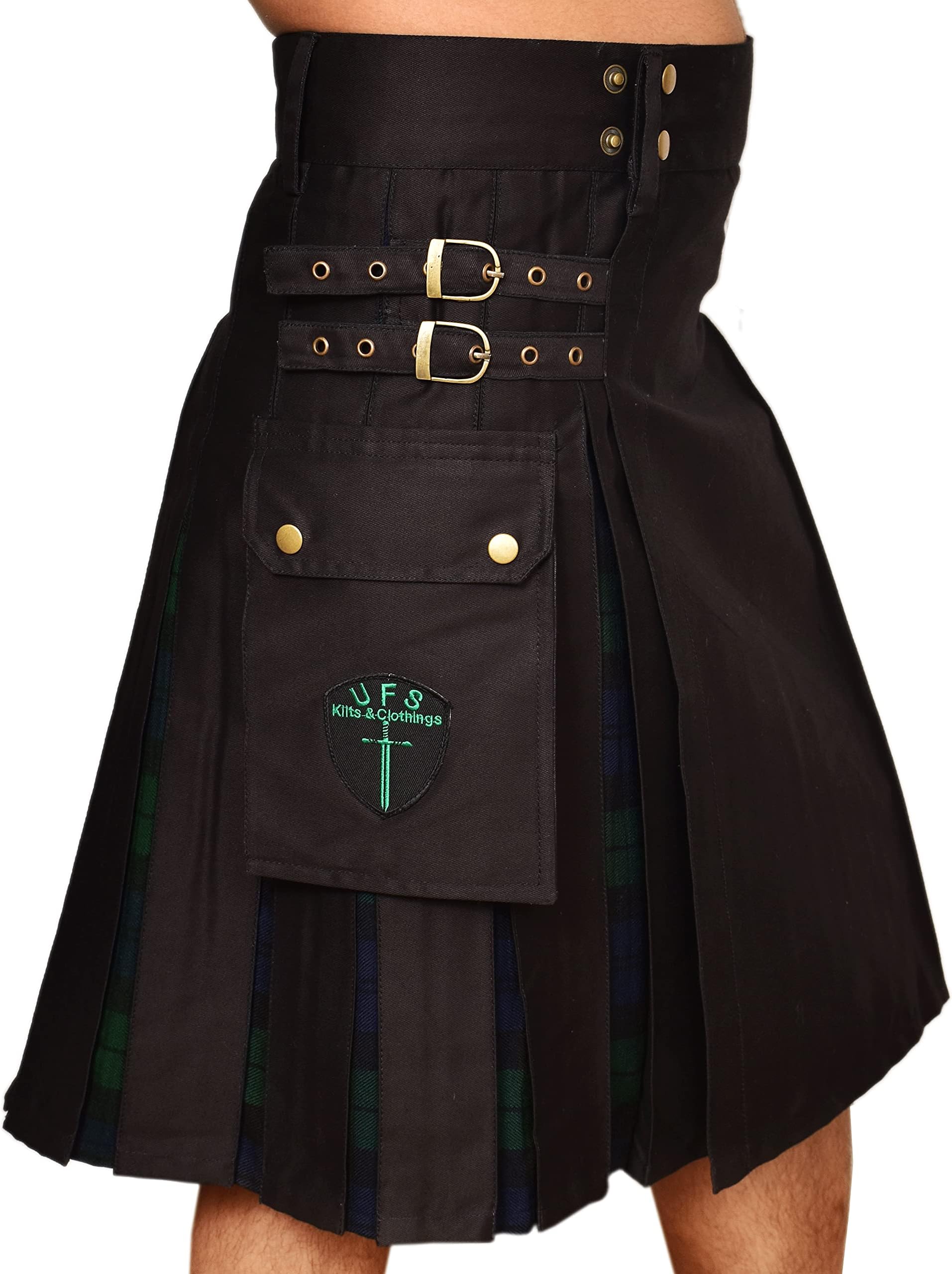 Kilts โ Hybrid Utility Kilt for Men in Cotton & Tartan, Sizes 30''-66'' (BlackWatch 34)