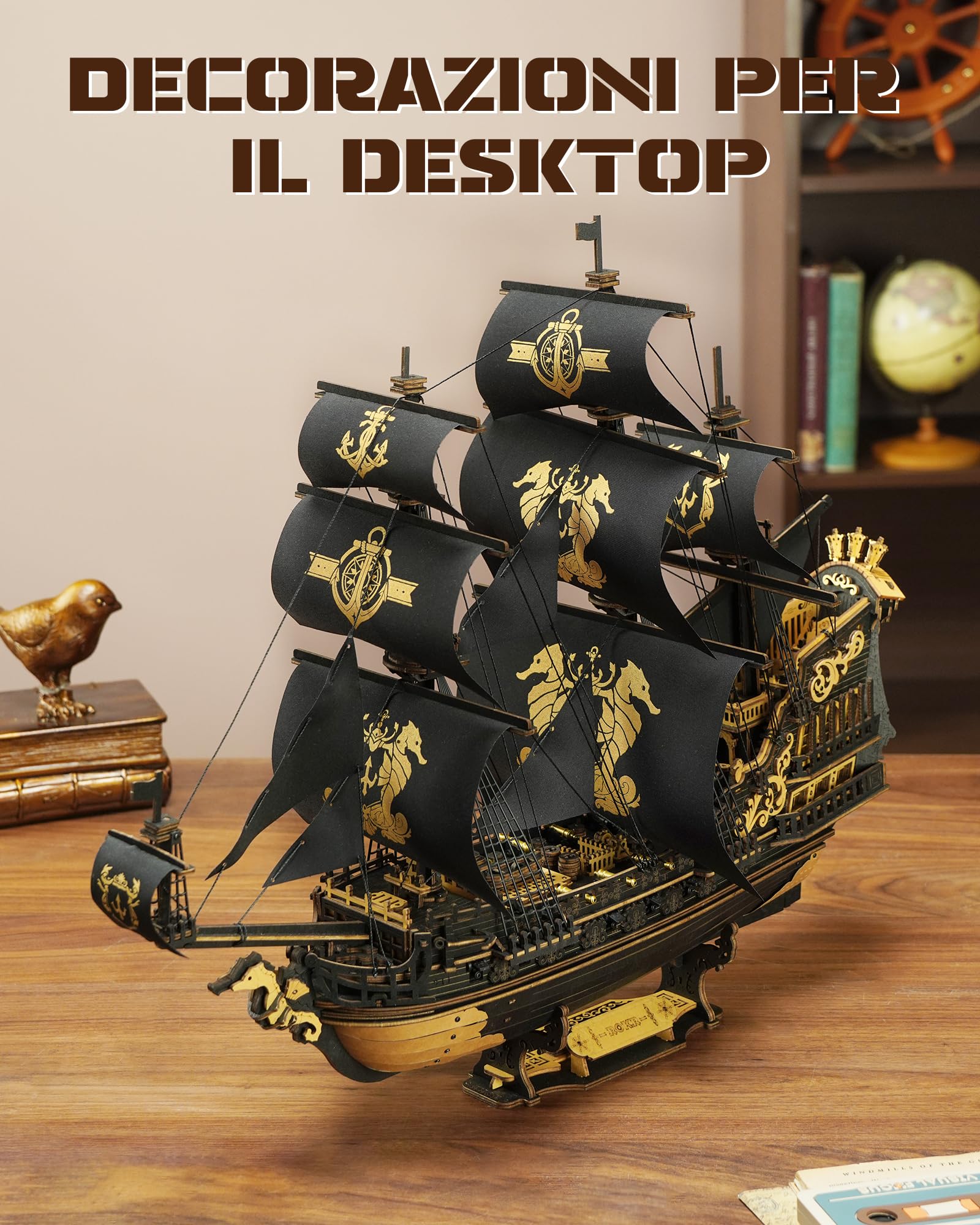 ROKR Kit di Modelli di Barche in Legno Con Puzzle 3D per Adulti, Barca a Vela Fai Da Te Meccanica, Kit di Modelli per Adulti, The Seahorse Barque MCB02
