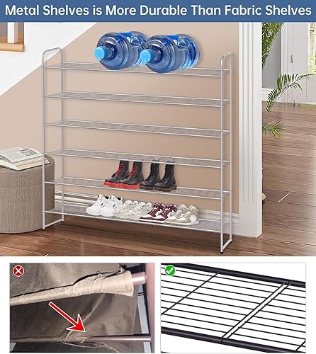 Miniatura 4 de KEETDY Organizador largo de 6 niveles para zapatos, organizador de zapatos alto de metal para entrada, dormitorio, garaje, estante ancho