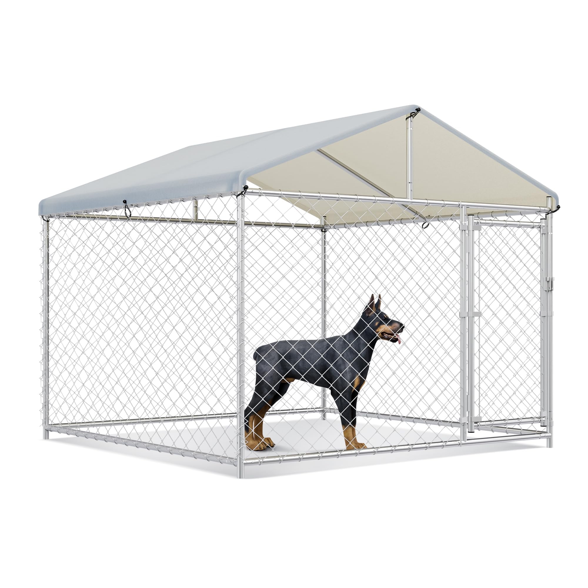 Large Outdoor Dog Kennel,Heavy Duty Dog Cage with Waterproof Cover,Galvanized Steel Dog Fence with Secure Lock,Dog Playpen for Backyard and Outdoor Use, 78" L x 78" W x 67" H Silver