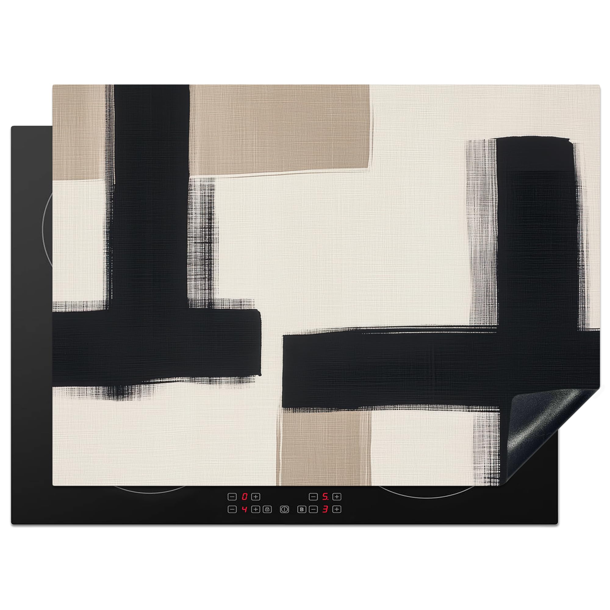 KitchenYeah© Induction Hob Protector Mat 20.5"x28" / 71x52 cm Stove Cap Top Cover Kitchen Cooker Covers for Electric Hobs Vinyl Black - Abstract - Japandi — image 1
