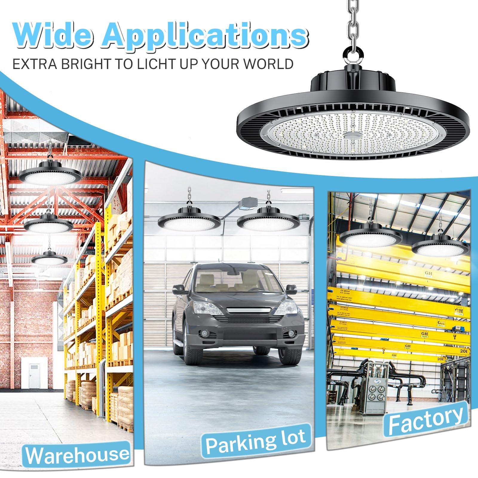Jomitop 200W LED UFO High Bay Light - Super Bright 6000K For Warehouse, Factory, Gym (Ultra-Thin, Waterproof)