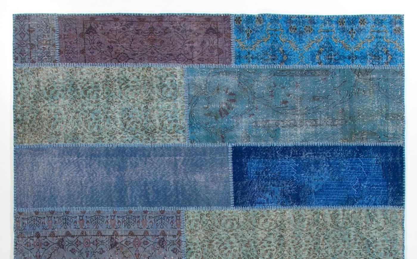 Modern Handmade Patchwork Rug, Wool and Cotton Turkish Carpet. Custom Colors & Sizes Available. D727