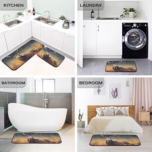Miniatura 5 de Deer Field Flowers Kitchen Mat 2 Pcs Set, Low Pile Kitchen Rugs Cushioned Water Absorbent Washable Floor Mats for Kitchen Sink Laundry Room