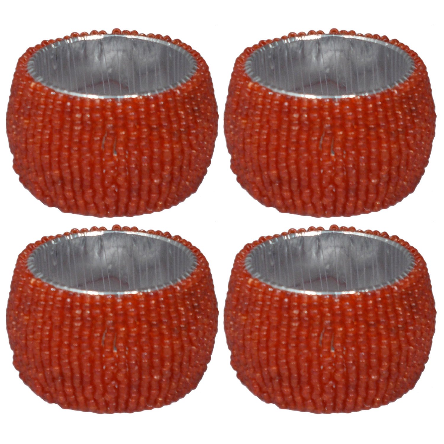 Home Sajja Handmade Indian Decorative Orange Beaded Round 1.5" inch Napkin Rings - Set of 4 Rings Party Decor