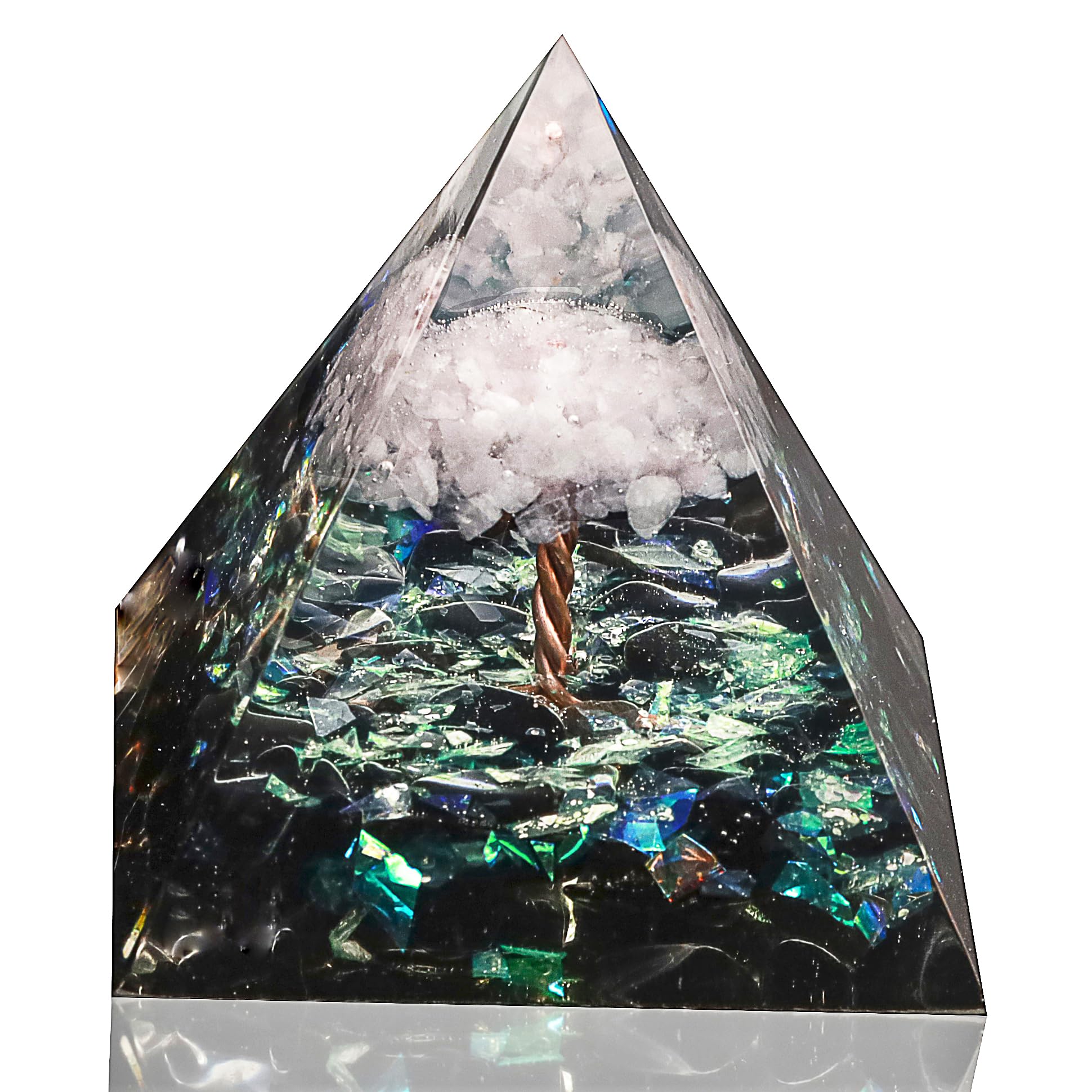 Tree of Life Orgonite Rose Quartz&Obsidian Healing Crystal Pyramid Chakra Reiki Positive Energy Generator for Reduce Stress Promote Relationships Spiritual Gift (Obsidian Tree of Life)