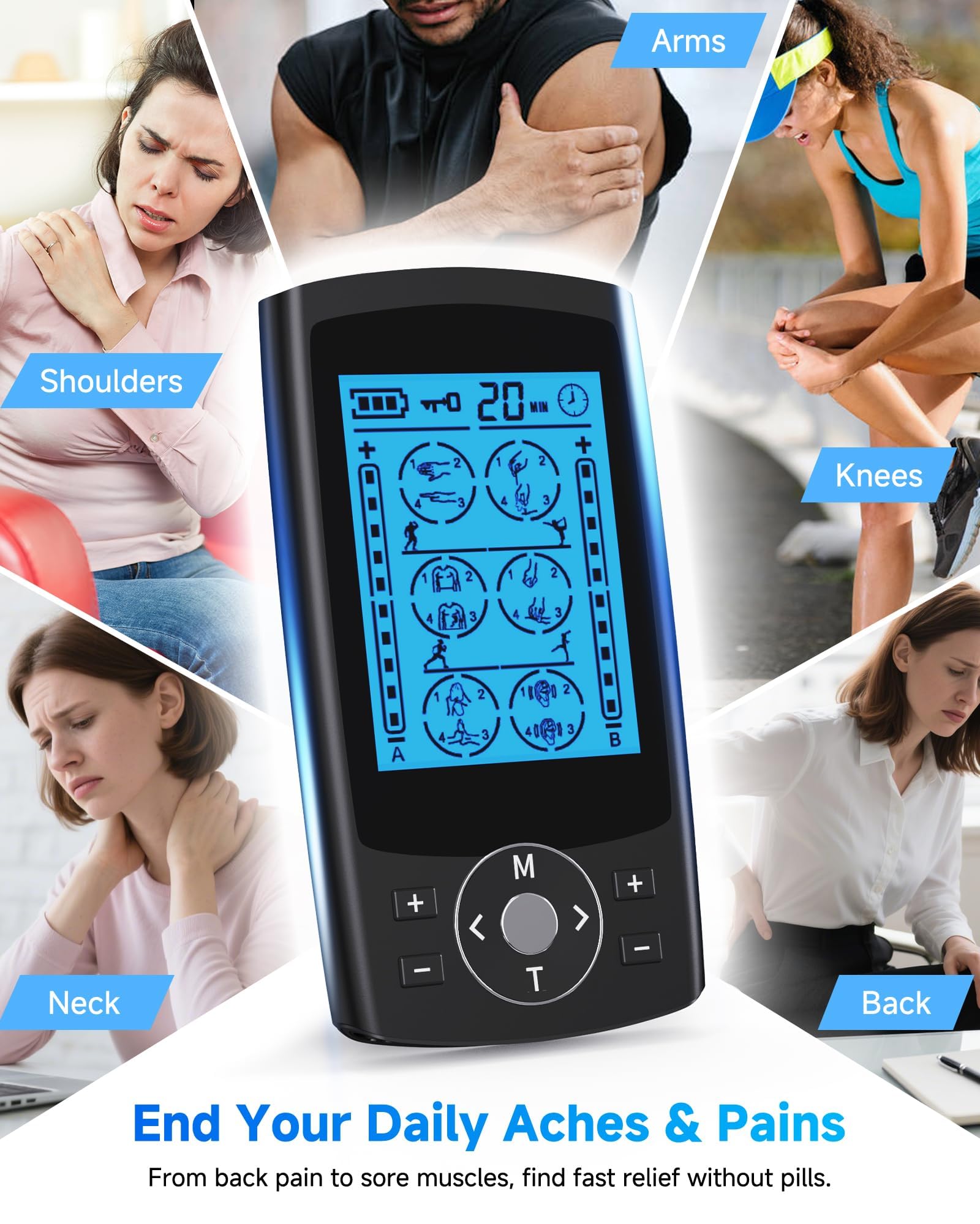 TENS Unit Muscle Stimulator, 24 Modes Dual Channel TENS EMS Machine for Muscle Tension and Back Relief, Rechargeable Pulse Massager with Timer, 6 Upgraded Pads for Neck Shoulder Leg and Knee — Amazon image 2