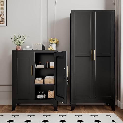 Miniatura 2 de Armario de almacenamiento de metal de 36 pulgadas de alto con cerradura, gabinete de bloqueo con 2 puertas y 2 estantes ajustables, gabinetes de