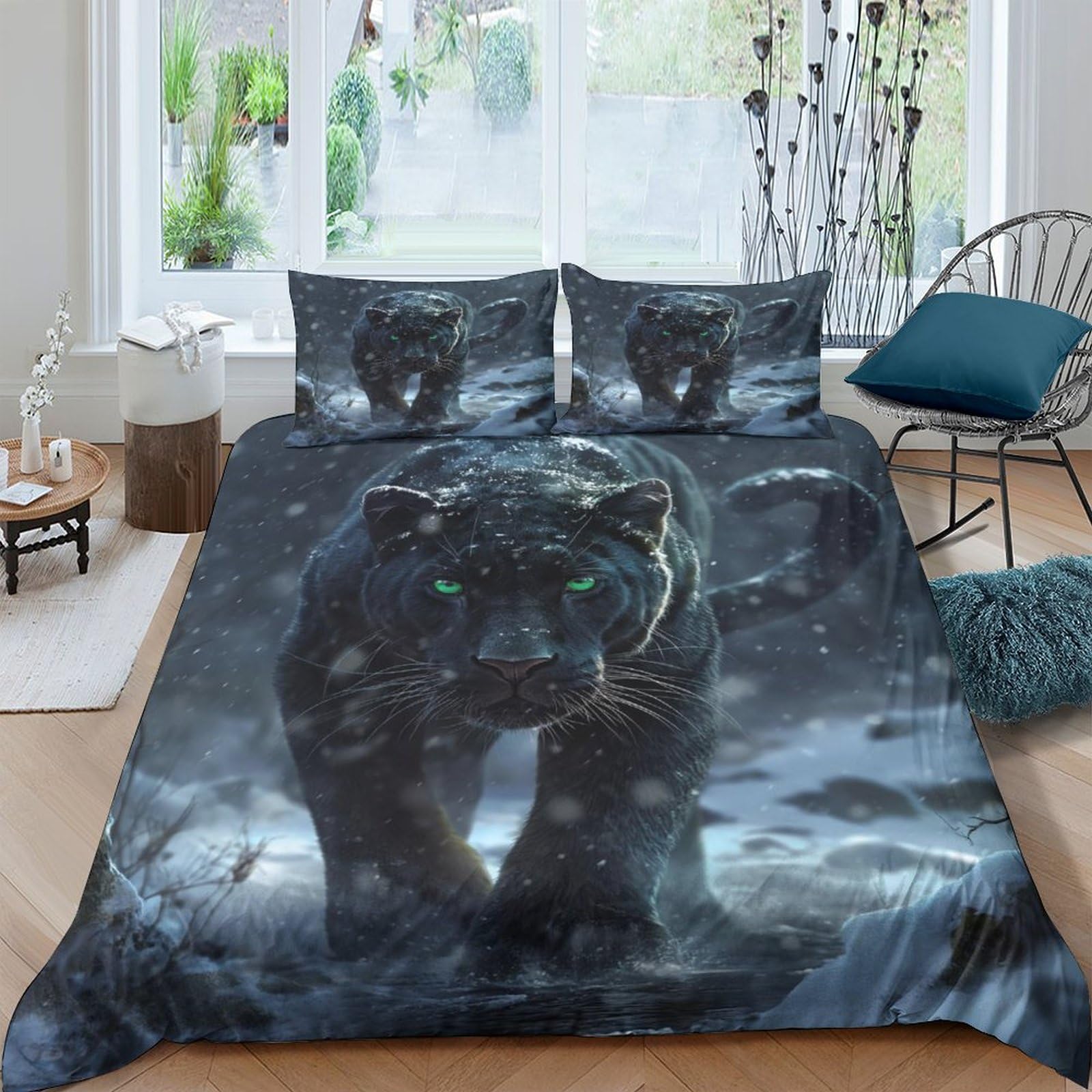 GAOYUCHUN Panther Duvet Cover 3 PCS Hotel Quality Quilt Cover Bedding Set Bed Covers with Pillowcases with Zipper Closure Ultra Soft Hypoallergenic Microfiber Double（200x200cm）