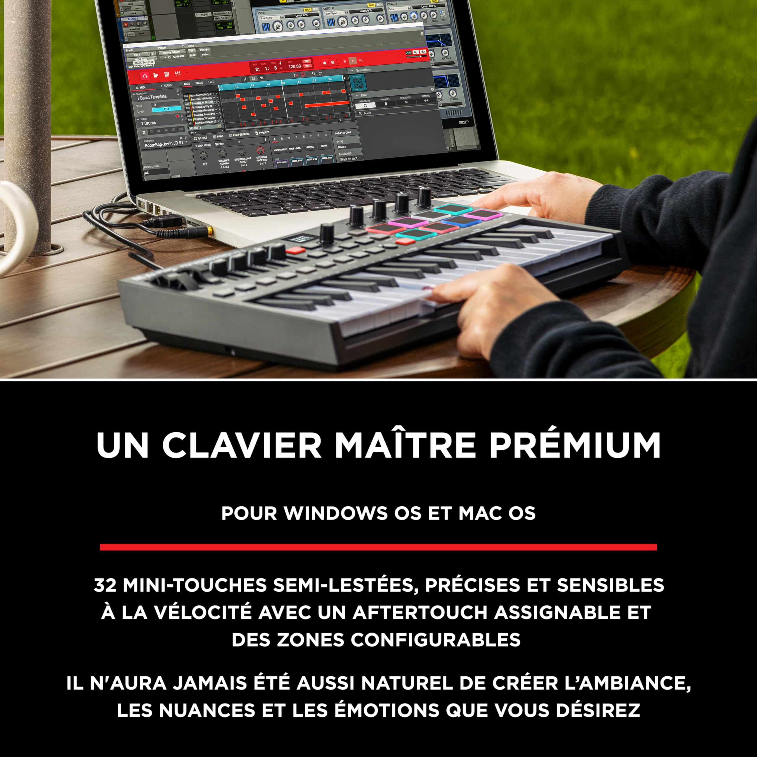 M-AUDIO Oxygen Pro Mini clavier contrôleur MIDI USB 32 touches avec Beat Pads, faders assignables, NKS Integration