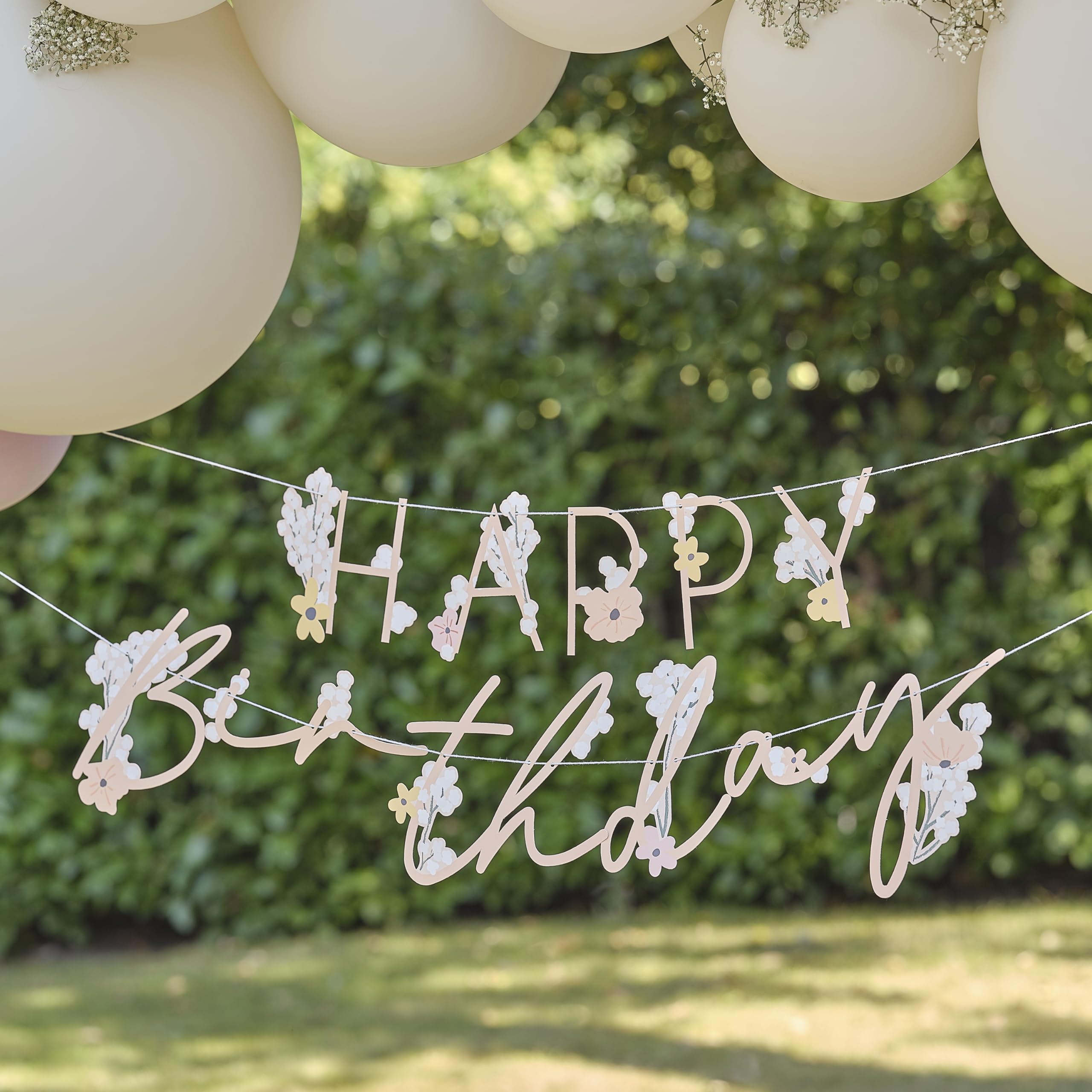 Ginger RayFloral 'Happy Birthday' Letter Banner Garland Bunting Hanging Decoration 1.5m, Pastel
