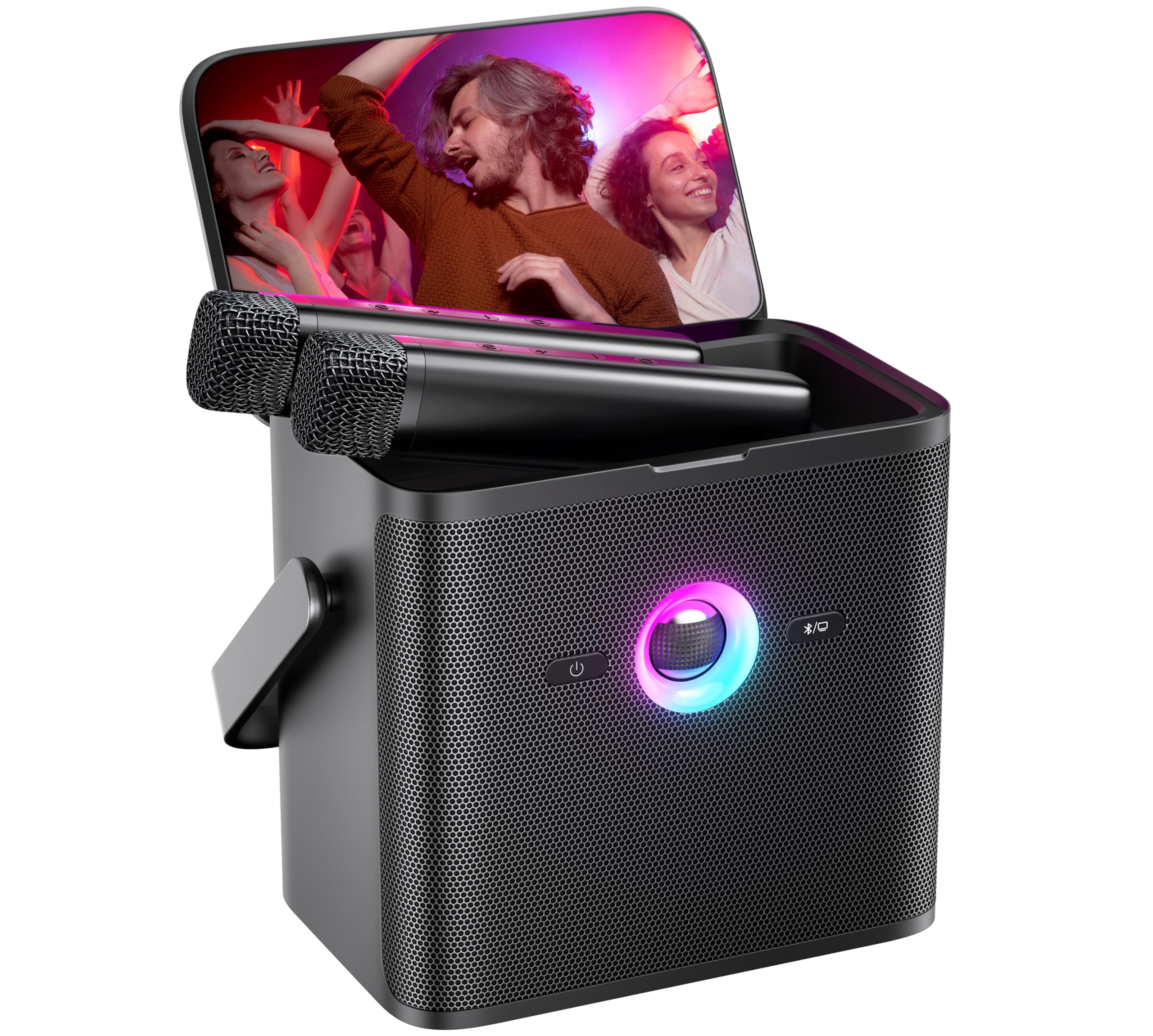 Ikarao Karaoke Machine, with Lyrics Display Screen for Adults Kids, KaraFun Prime, EQ & Autotune, WiFi Karaoke System for YouTube, Portable PA Speaker with 2 Wireless Microphones for Home Family Party