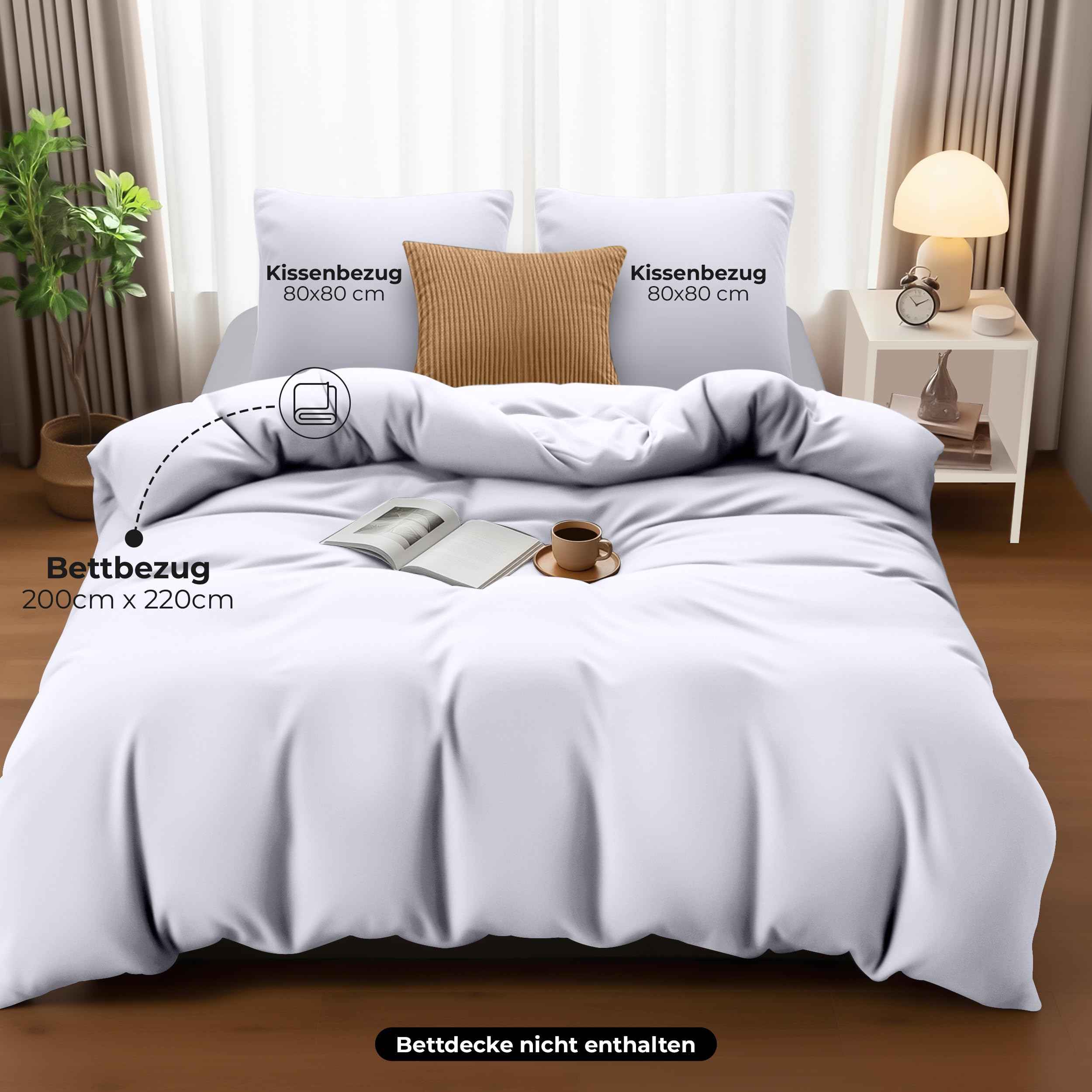 Utopia Bedding Bettwäsche 200x220 cm + 2 Kissenbezüge 80x80 cm, Weiß – Ansicht 4