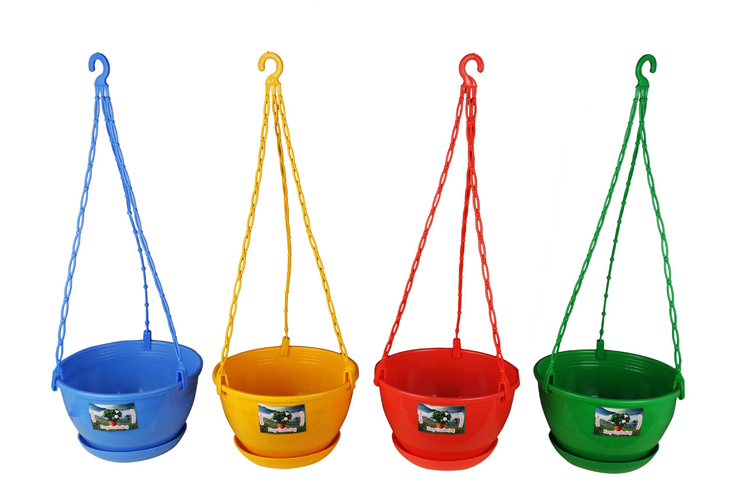 Utiliko Plastic Hanging Planters For Home Balcony - Red, Green, Yellow, Blue -Standard - 8 Inch