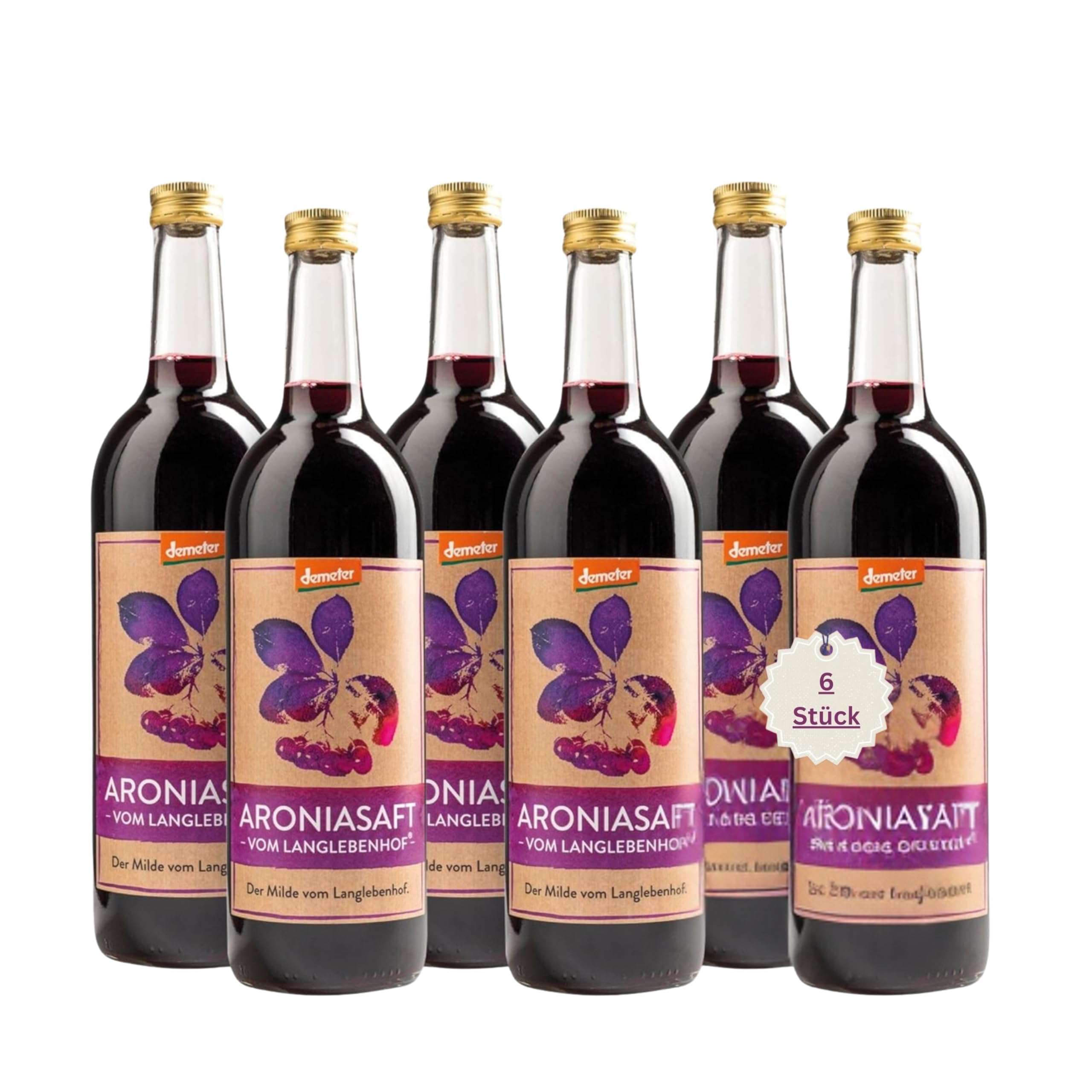 Langlebenhof Aronia Direktsaft, Muttersaft, [100% Demeter und Bio] 6 Flaschen Paket - lange haltbar