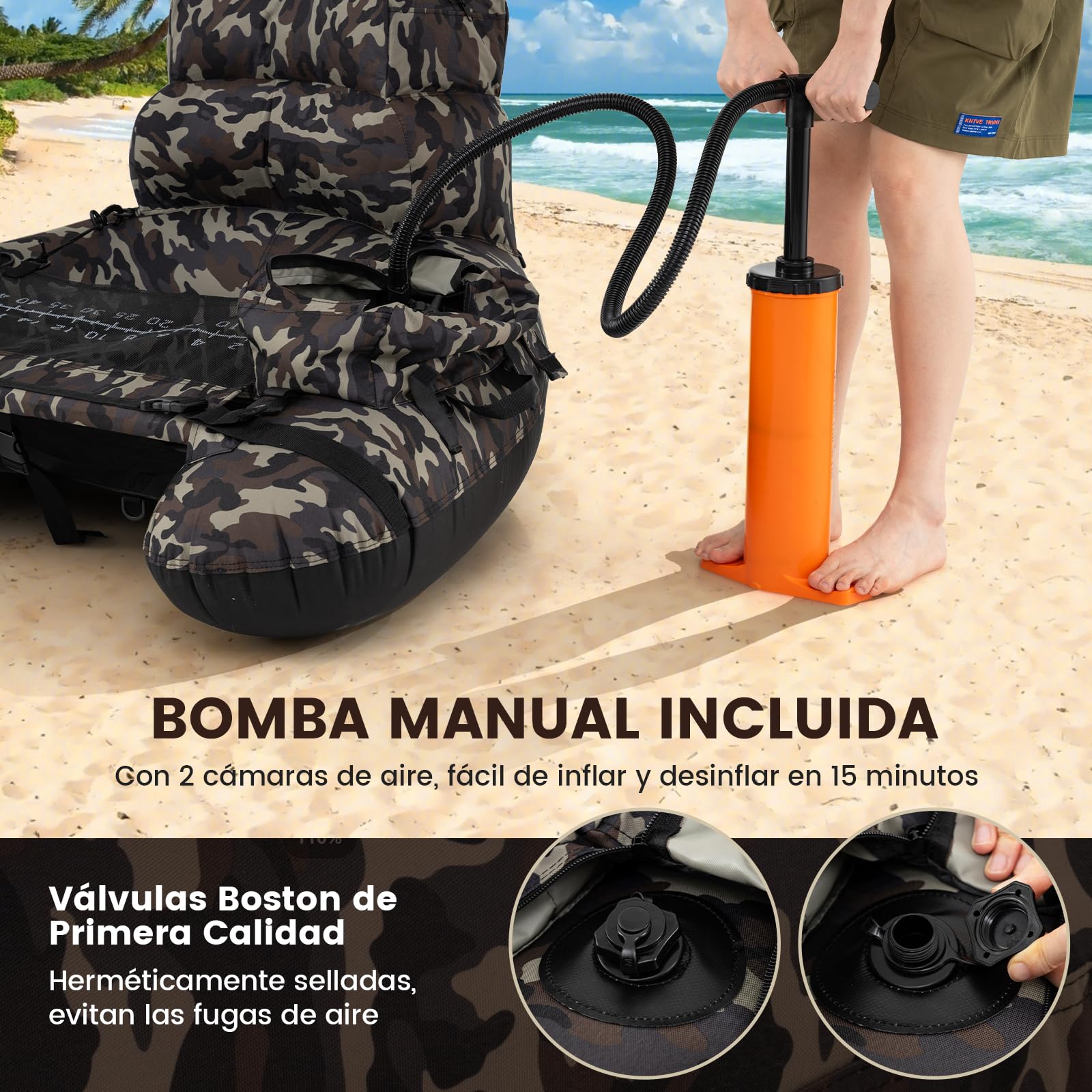 GOPLUS Barca de Pesca Hinchable para 1 Persona, Barco Inflable Adult con Soporte de Caña, Respaldo, Correas Ajustables, Remo de Aluminio, Bomba, Bote Hinchable Portátil con Almacenamiento