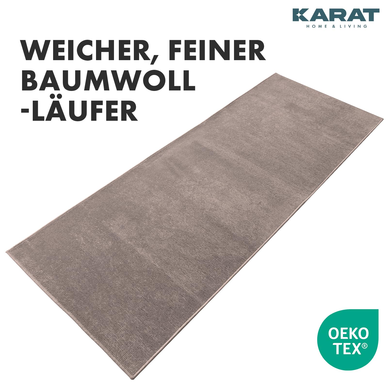 KARAT Premium Teppichläufer gewebt - 80 x 450 cm, Braun - Flauschiger Baumwoll Teppich - Läufer für Küche, Flur & Wohnraum - Flurläufer Küchenläufer Flurteppich (Azade)