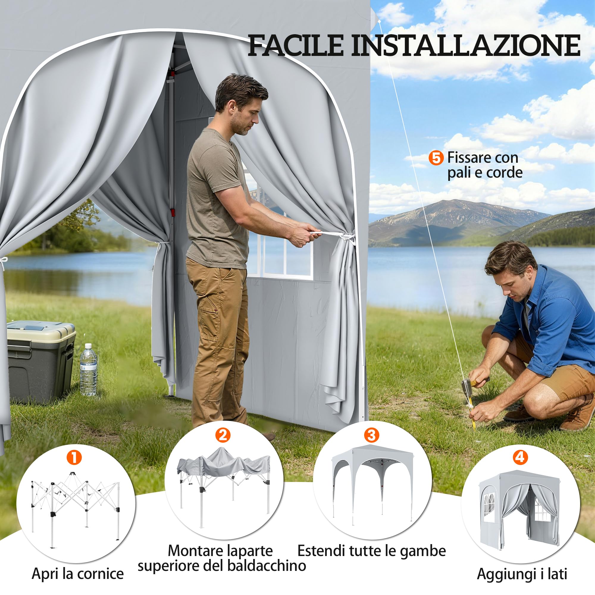 Outsunny Gazebo Pieghevole 2 x 2 m da Giardino Portatile Grigio Chiaro