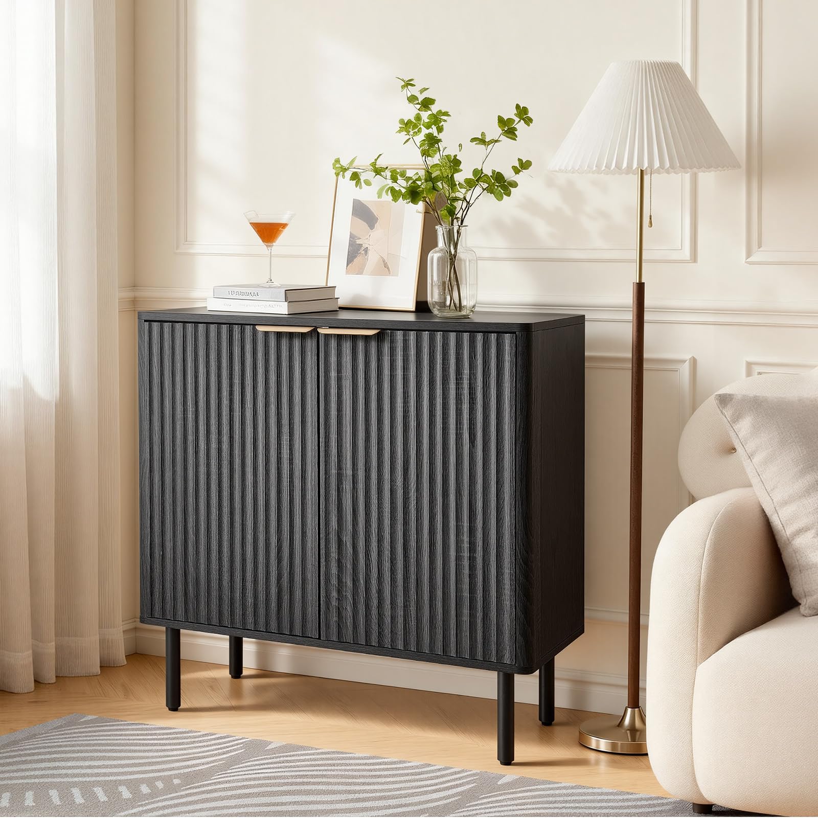 VEVOR Buffet à 2 Niveaux, Meuble de Rangement Cuisine avec 2 Portes, Meuble Coin Café avec Rangement, Enfilade de Style Milieu du Siècle, pour Salon, Entrée et Couloir, 80 x 37,5 x 80 cm, Noir