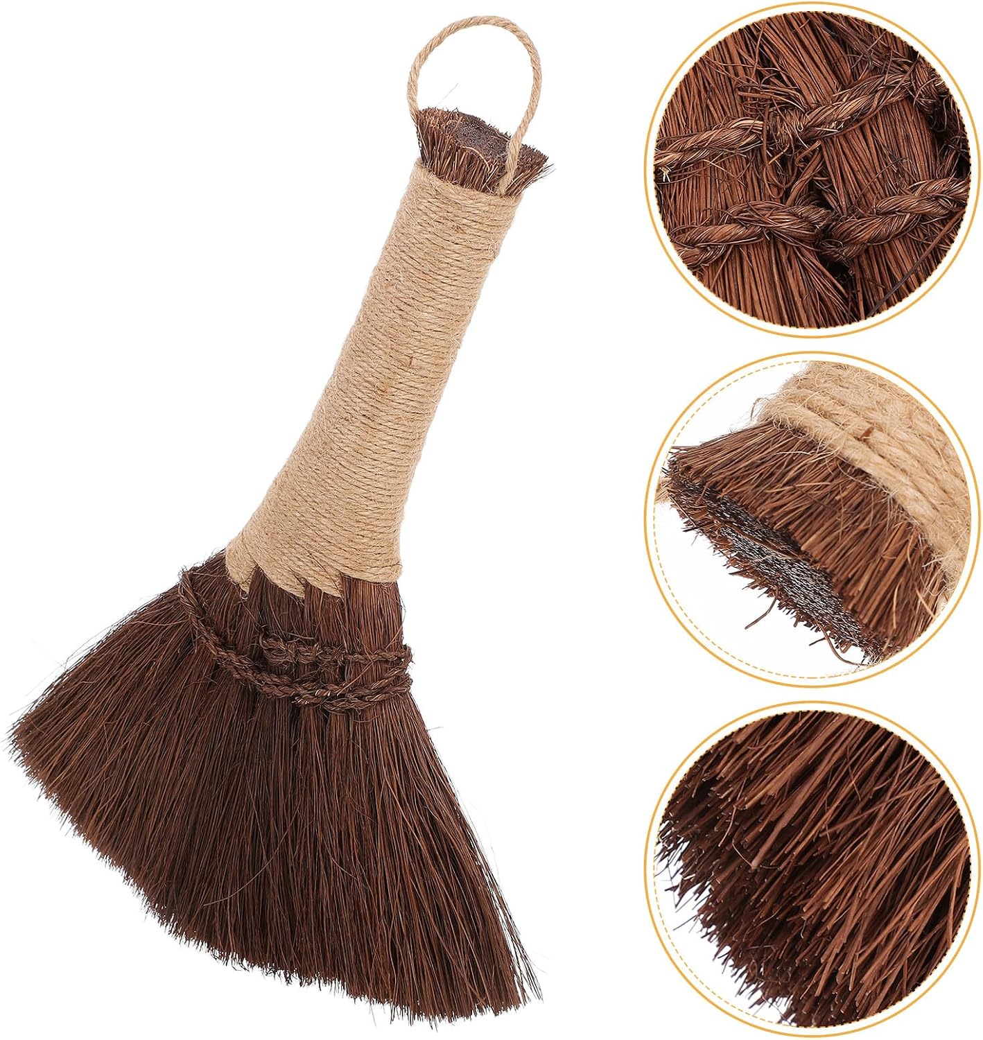 Hand Dust Broom Small Handheld Whisk Broom with Handmade Twine Handle for Home Cleaning, Sofa and Bed Dust Brush, Portable Household Sweeping Tool