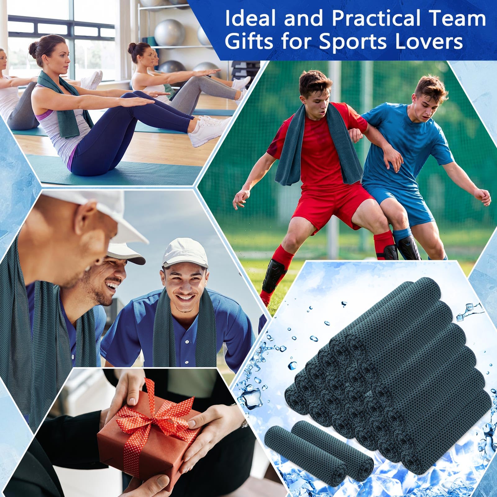 Confezione da 24 Asciugamani rinfrescanti 40"x12" (101x30 cm) in Microfibra,Traspiranti,Morbidi e rinfrescanti,Ideali per Allenamento in Palestra,Yoga,Golf,Corsa (Blu Polvere).