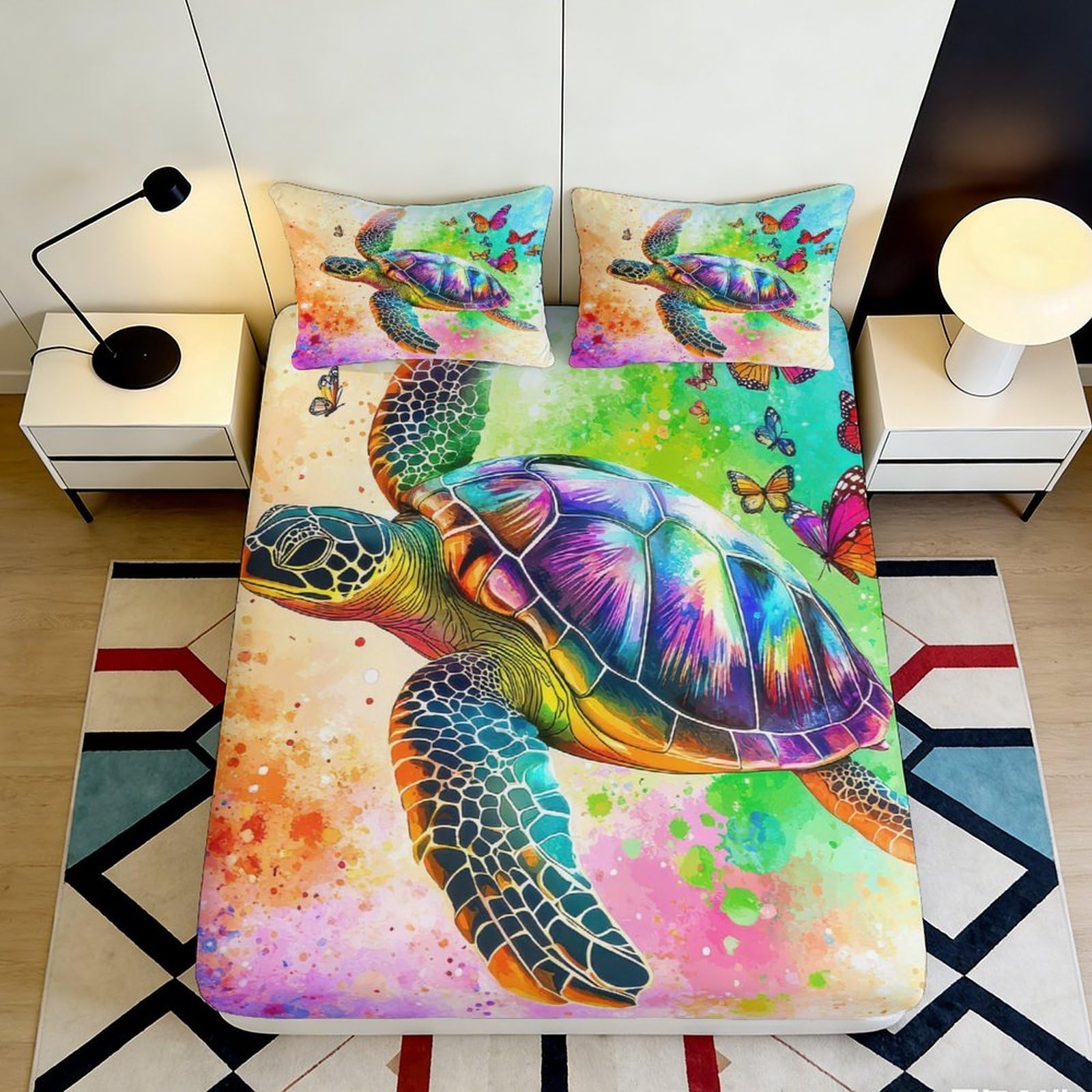Pnayamiorkfel Style-10 3D Printed Colorful Sea Turtle Fitted Sheet Microfiber Vibrant Artistic Butterfly Bed Cover For Bedroom Decor 90X200x25cm