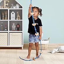 Wooden Rope Climber For Kids For Physical Activity Indoor & Outdoor Toy (7 Wooden Round Ball Beads With S Hook) (Blue),1 Count