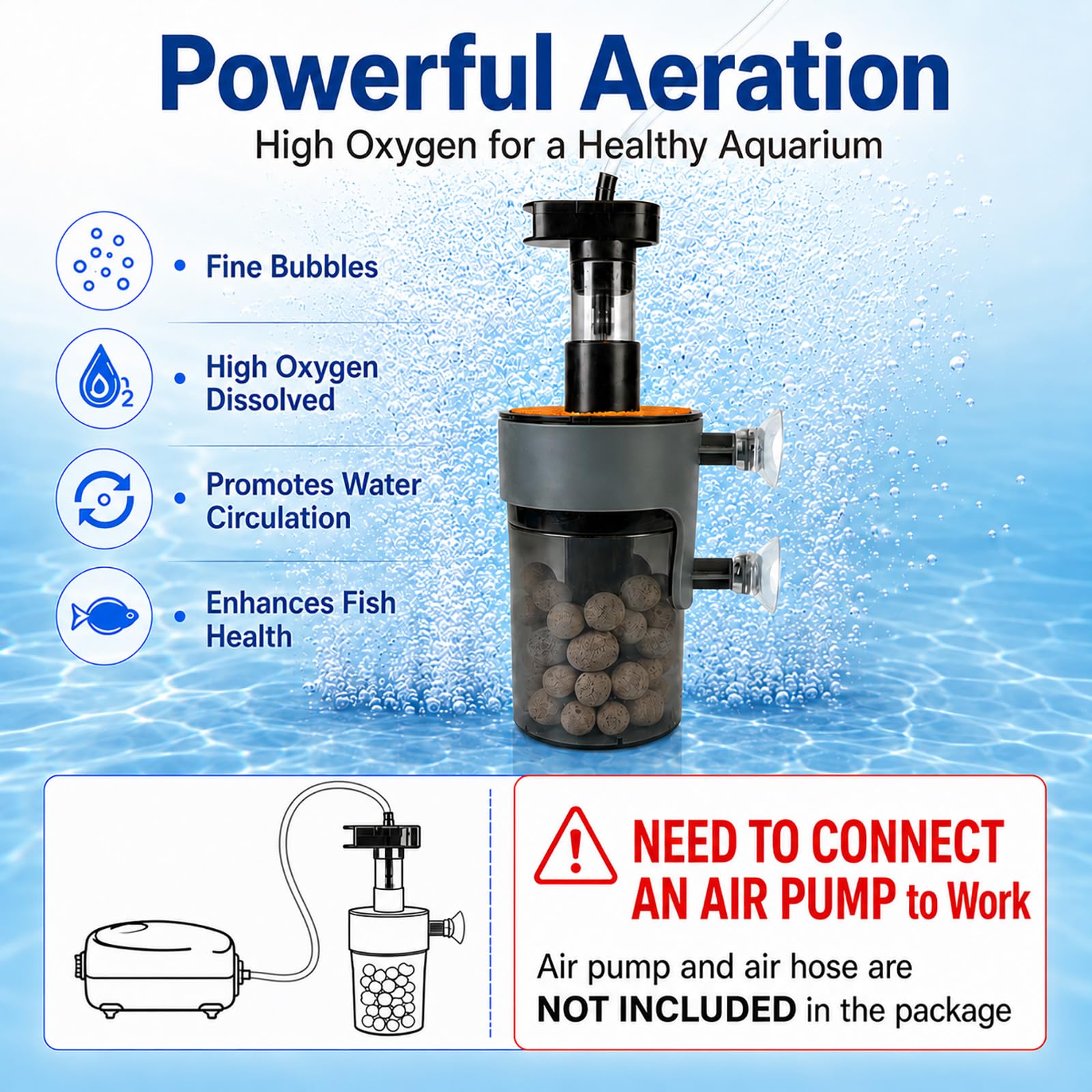 Aquariumfilter, luftbetriebener Aquarium-Schwammfilter mit Keramikkugeln für 1,8 - 5,7 l, ultra-leise Belüftung und Wasserzirkulation, für die Zucht von Frittieren, Betta, Garnelen