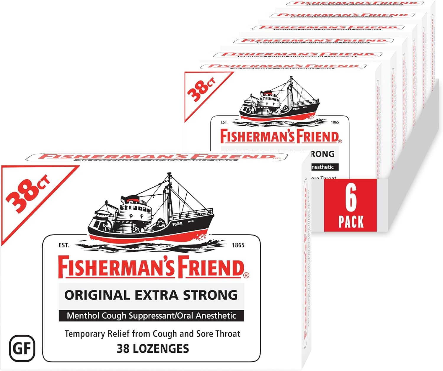 Fisherman's Friend Original Extra Strong Cough Lozenges (38 Drops x 6-Pack), 10mg Natural Menthol, Cooling Relief from Sore Throat, Persistent Cough & Everyday Irritation, Vegan & Gluten-Free