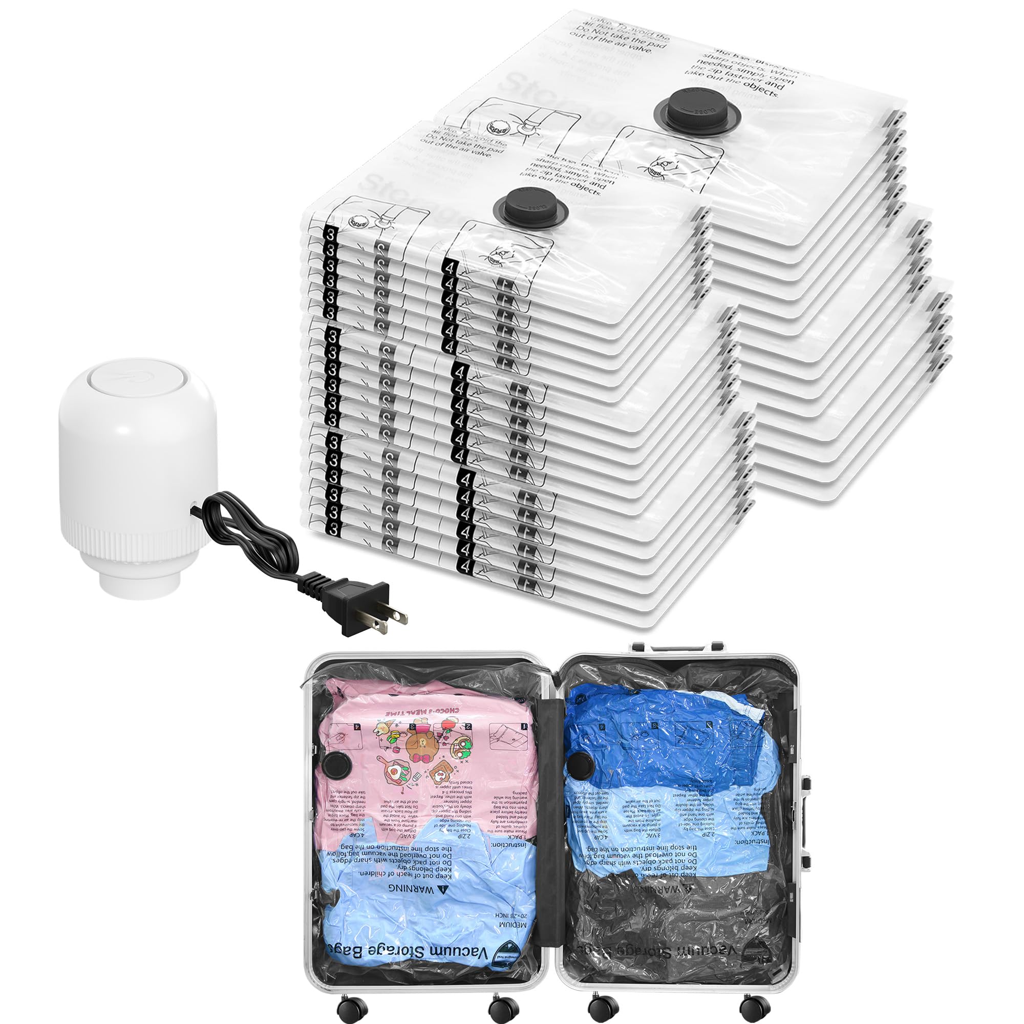 Vakuum-Aufbewahrungsbeutel mit elektrischer Pumpe, platzsparende Dichtung, Kompressions-Verpackungsbeutel für Kleidung, Bettwäsche, Decken, Kissen, 32 Combo