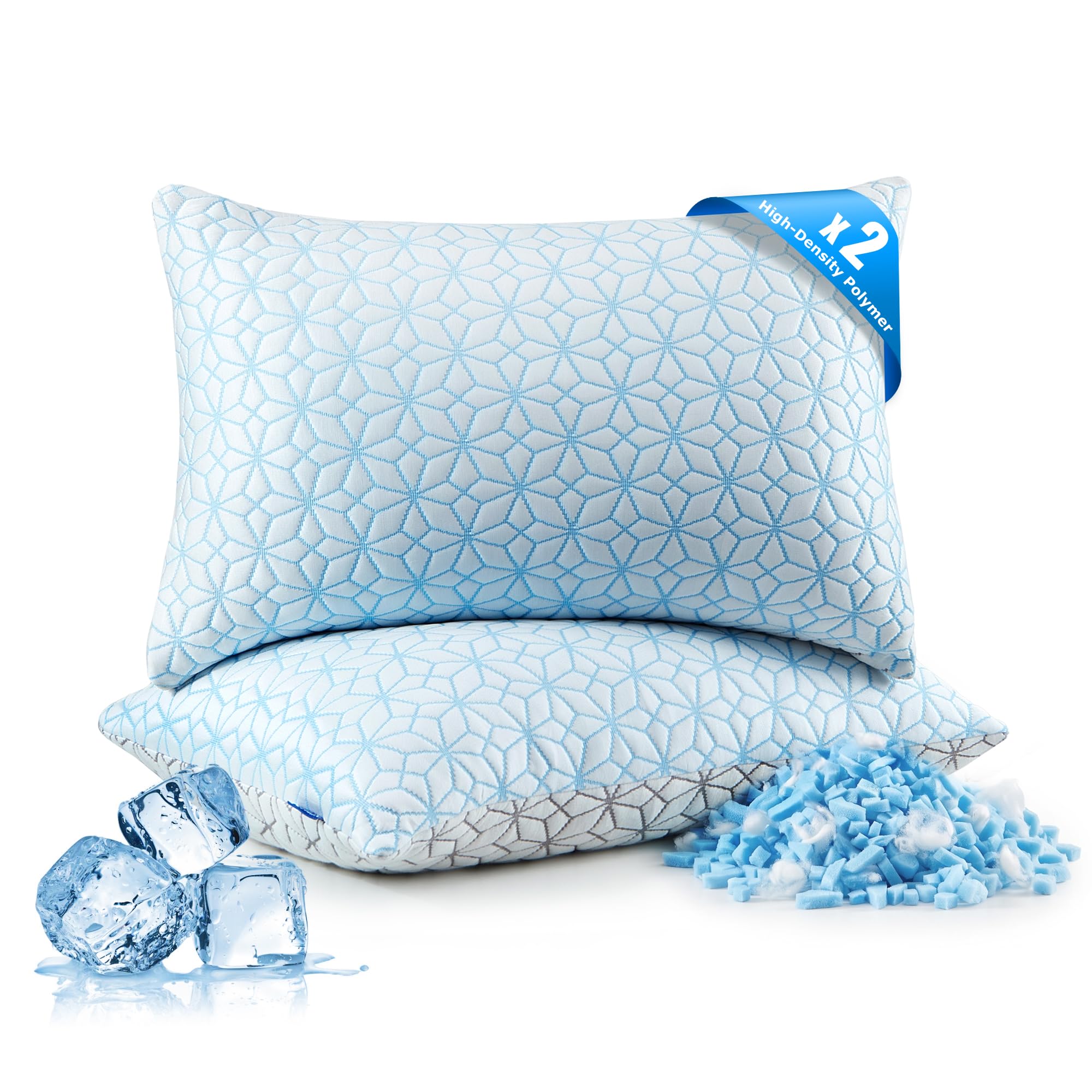 UNIKOME Almohada de refrigeración para sudores nocturnos, espuma viscoelástica ajustable en forma de rayas (gel, transpirable) para soporte cervical | lavable a máquina | 40 x 80 cm azul, 2 unidades