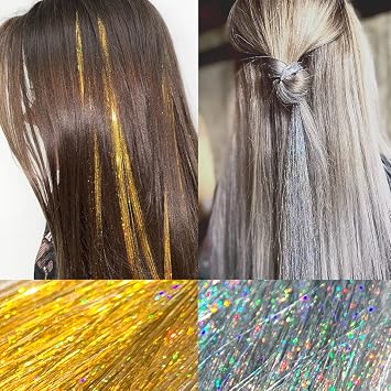 Shining Gold and Silver Hair Tinsel, 47 Inch 800 Strands Sparkle Hair Heat-Resistant Tinsel Hair Extensions, Sparkling Shiny Hair Tinsel Strands for Halloween Christmas New YearGold and Silver