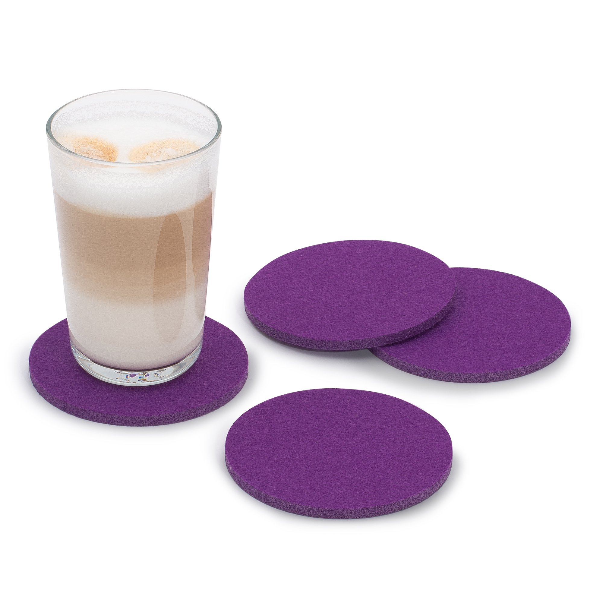 FILU Vilten onderzetters, rond, verpakking van 8 stuks, effen, kleur naar keuze, violet / lila – onderzetters van vilt voor tafel en bar als glasonderzetter/drankonderzetter voor glas en glazen