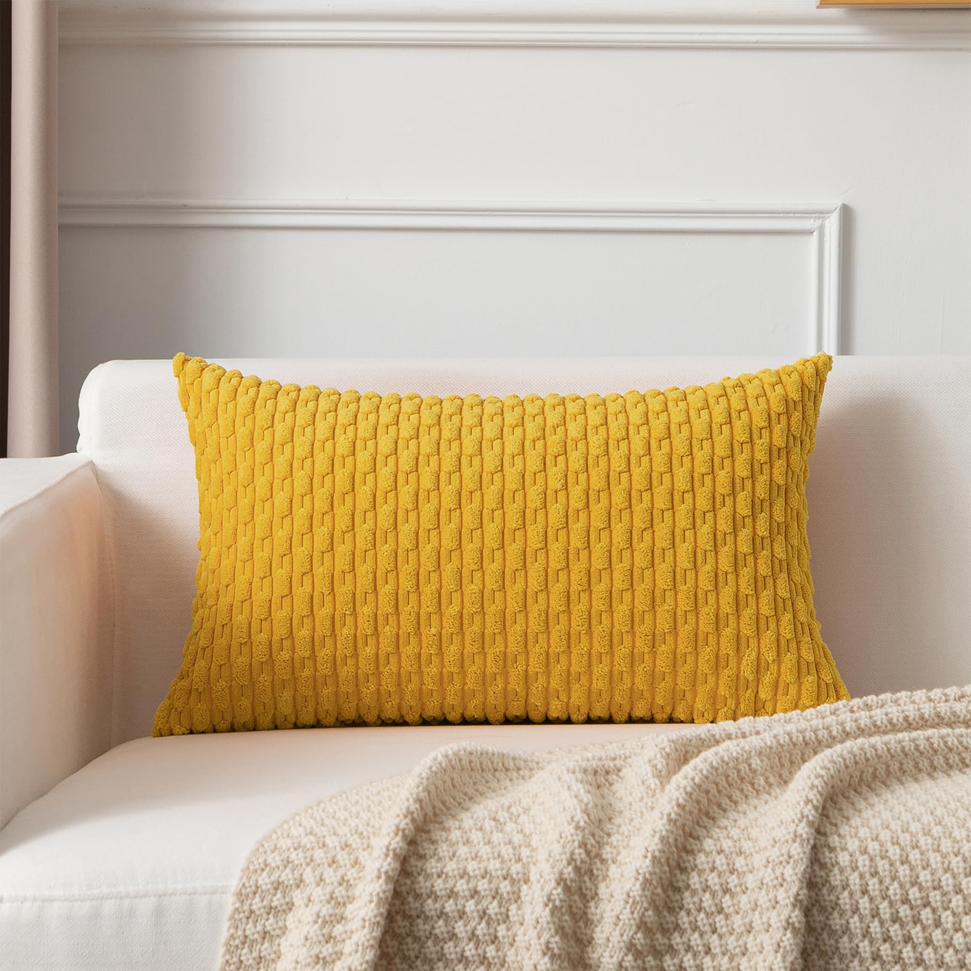 Photo 1 of **COVER ONLY*** Kevin Textile 14x22 Inch Pillow Cover 1 Pack Boho Decorative Soft Striped Corduroy Lumbar Farmhouse Color Accent Rectangle Cushion Case for Living Room Couch Sofa Bed, Mustard Yellow
