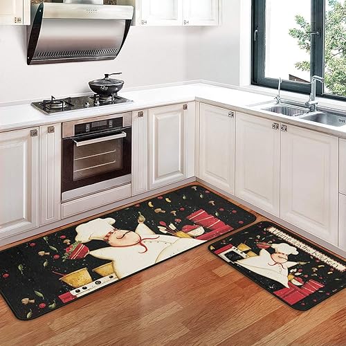 Juego de 2 alfombras y tapetes de cocina lavables antideslizantes, suaves y superabsorbentes, para cocina, tapete de baño (17 x 47 + 17 x 30