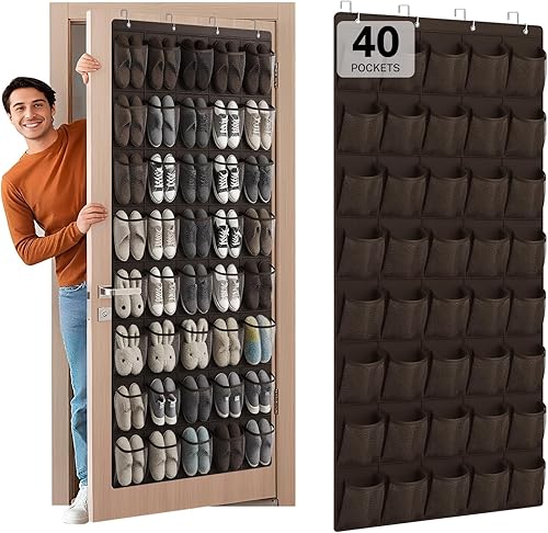 Organizador de zapatos de 40 bolsillos sobre la puerta, organizador de zapatos grande de malla para colgar, soporte para guardar zapatos detrás de
